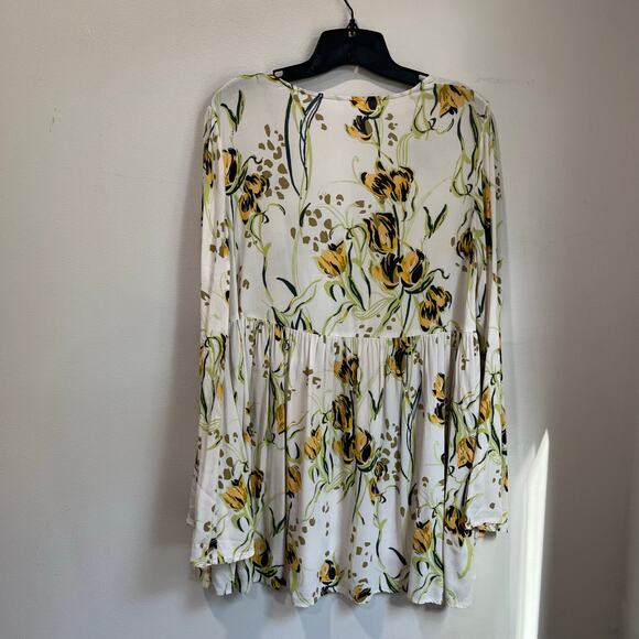 Free People Floral Boho Blouse Size S Long Sleeve Flowy Tunic Top - Picture 4 of 10